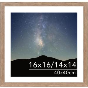 JCJMY 16x16 Picture Frame Rustic Brown with 14x14 Mat for 40 x 40cm Diamond Art Painting, Display Photo 14x14 with Mat or 16 x 16 Without Mat, Wall Hanging Large Frame with Plexiglass, Rustic Brown