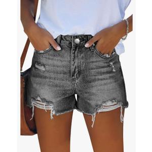 MINGALONDON Women's Denim Shorts Mid Waist Ripped Distressed M
