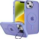 DEERLAMN for iPhone 14/iPhone 13 Case with Stand,[Compatible with Magsafe][Built-in Camera Bracket] Shockproof Drop Protection Slim Translucent Matte Phone Cover-Translucent Purple