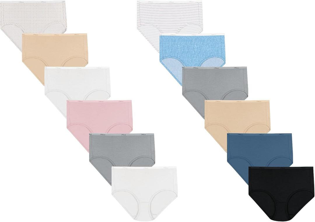 Hanes Women's Panties Pack, Classic Cotton Brief Underwear (Retired Options, Colors May Vary) (6, Blue/Pink/Stripe/Dot Print/Neutral Mix, 12-pack)