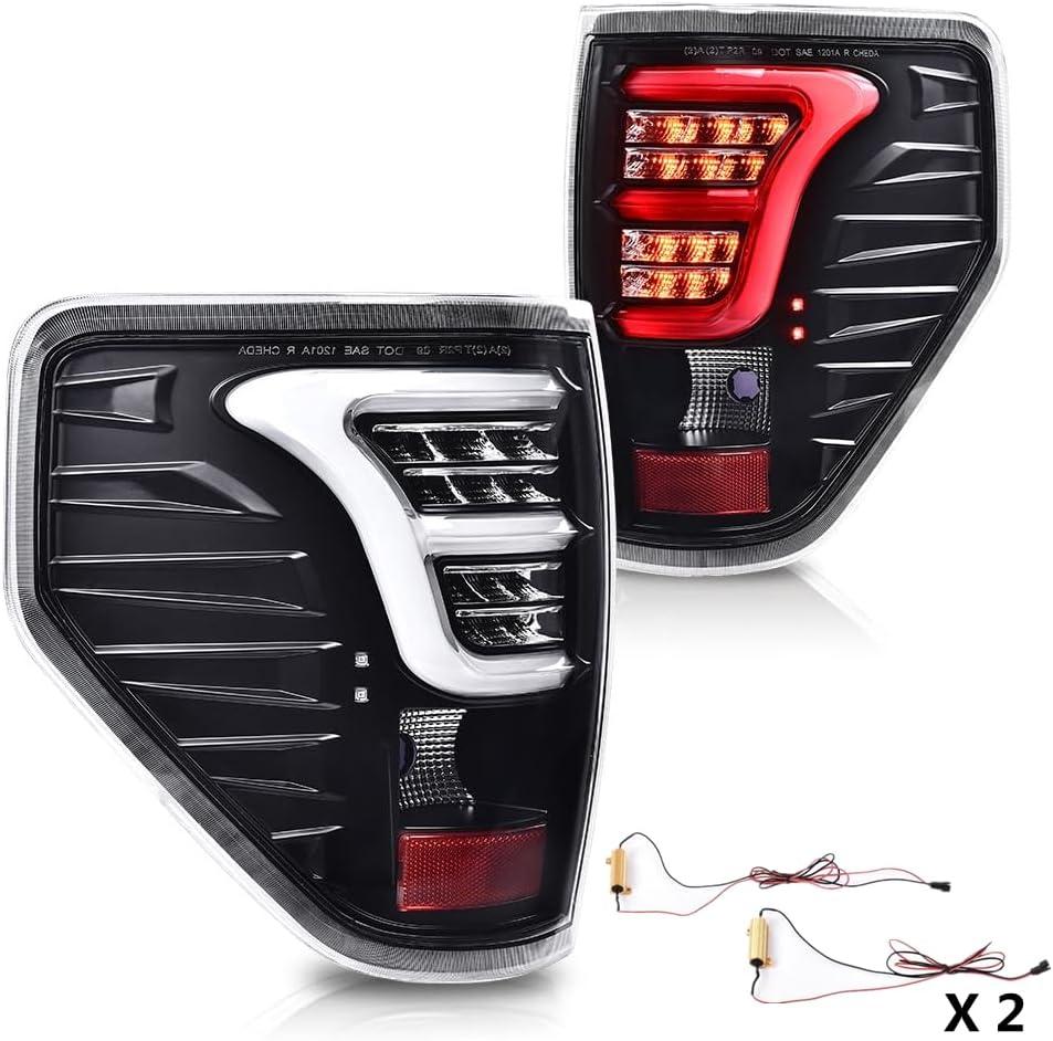CHEDA LED Tail Light Compatible with Ford F150 2009-2014 Rear Brake Parking Lamps BL3Z13405B, BL3Z13404B, BL3Z13405AA, BL3Z13404AA Clear Lens(w/White Light Bar&Wire Harness) (2009-2014 Ford F150(LED), Black)