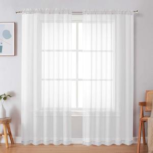 Simplebrand White Sheer Curtains, 72" Length, 2 Panels Set - Light Filtering, Rod Pocket Window Curtains for Bedroom (White, 59" W x 72" L)