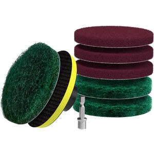 SCRUBIT Drill Brush Power Scouring Pads - Heavy Duty Tub and Tile Cleaner - Drill Scrubber Brush kit Includes Drill Attachment, 3 Red, 3 Stiff Green Scrubber Pads