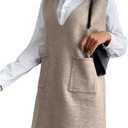 GORGLITTER Women's Sleeveless V Neck Fall Sweater Dress 2025 Dual Pocket Straight Wedding Guest Mini Dresses (Beige, M)
