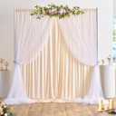 Wrinkle Free Champagne Tulle Backdrop Curtains for Baby Shower Party Wedding Photo Drape Backdrop for Photography Props Engagement Bridal Shower 5 ft X 10 ft (not sheer champagne)