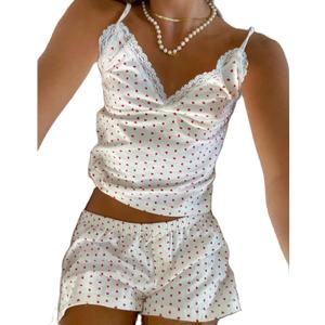 2 x Womens 2 Piece Pajamas Sets Y2k Cute Sleeveless Cami Tops and Shorts Matching Lounge Set Sleepwear (White, S)