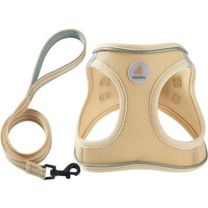 Hipubby Dog Harness and Leash Set, No Pull Soft Mesh Puppy Harness for Small Medium Dogs, Cats - Step in Reflective Breathable Lightweight Vest Harness for Walking, Training - Khaki, S (S (Chest: 15.5"-17"))