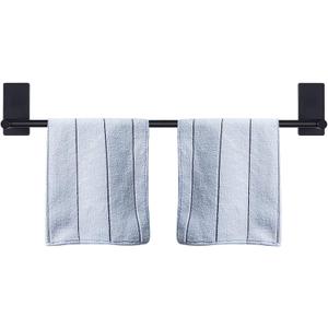 NearMoon Self Adhesive Bathroom Towel Bar- Stainless Steel Bath Wall Shelf Rack Hanging Towel Stick On Sticky Hanger Contemporary Style, NO Drilling (1 Pack, Matte Black, 27-Inch Towel Rack)