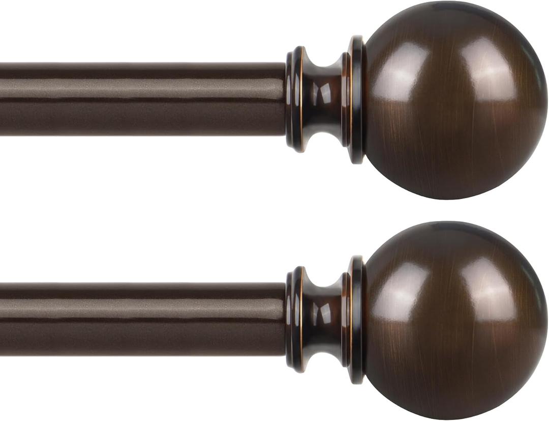 KAMANINA 2 Pack Curtain Rods 32 to 58 Inch (2.6-4.8ft), 7/8 Inch Single Heavy Duty Curtain Rods for Windows Adjustable Decorative Drapery Rod with Round Finials, Antique Bronze