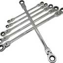 Metric 12 Sizes Extra Long Gear Ratcheting Wrench Set, 8mm-19mm, Made of Chrome Vanadium Steel, Rotatable Head