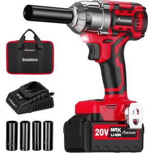 AVID POWER 1/2 Impact Wrench Brushless, 20V Cordless Impact Gun w/ 3 Variable Speeds, Max Torque 370ft-lbs (500N.m), 3.0Ah Li-ion Battery, 4Pcs Impact Sockets, Fast Charger