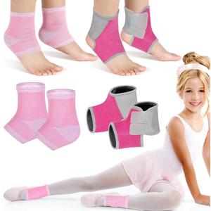 Tarpop 2 Pairs Kids Ankle Brace Set Foot Support Stabilizer Wraps Protector Guard Knitted Ankle Sleeve Sock Support Compression Socks for Injury Prevention, (Pink, Medium)