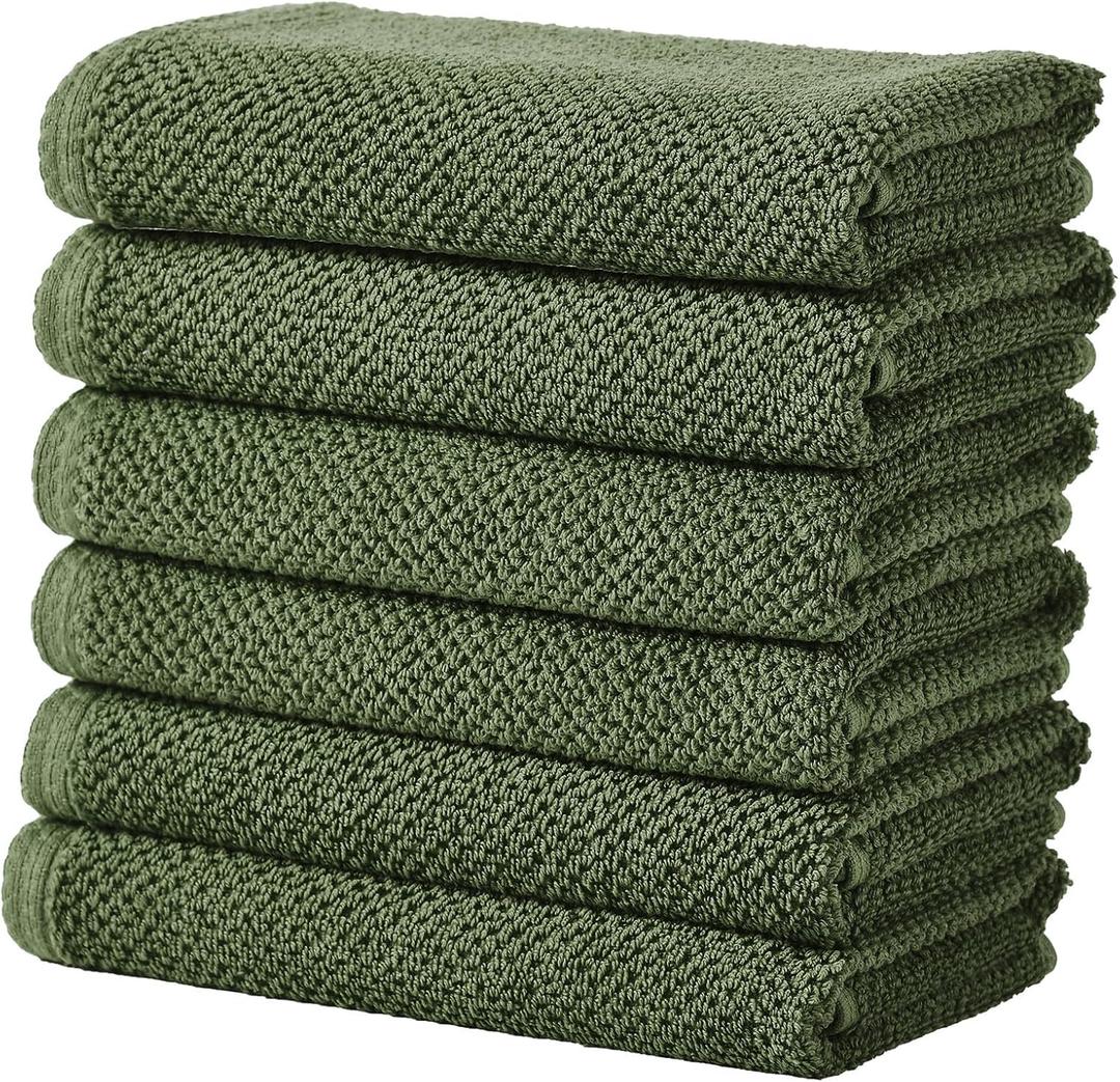 Great Bay Home 100% Cotton 6 Pack 26x16 Hand Towel Set - Absorbent, Quick-Drying, Durable Towels for Bathroom Decor - Low-Twist, Two-Ply Fibers (Forest Green)