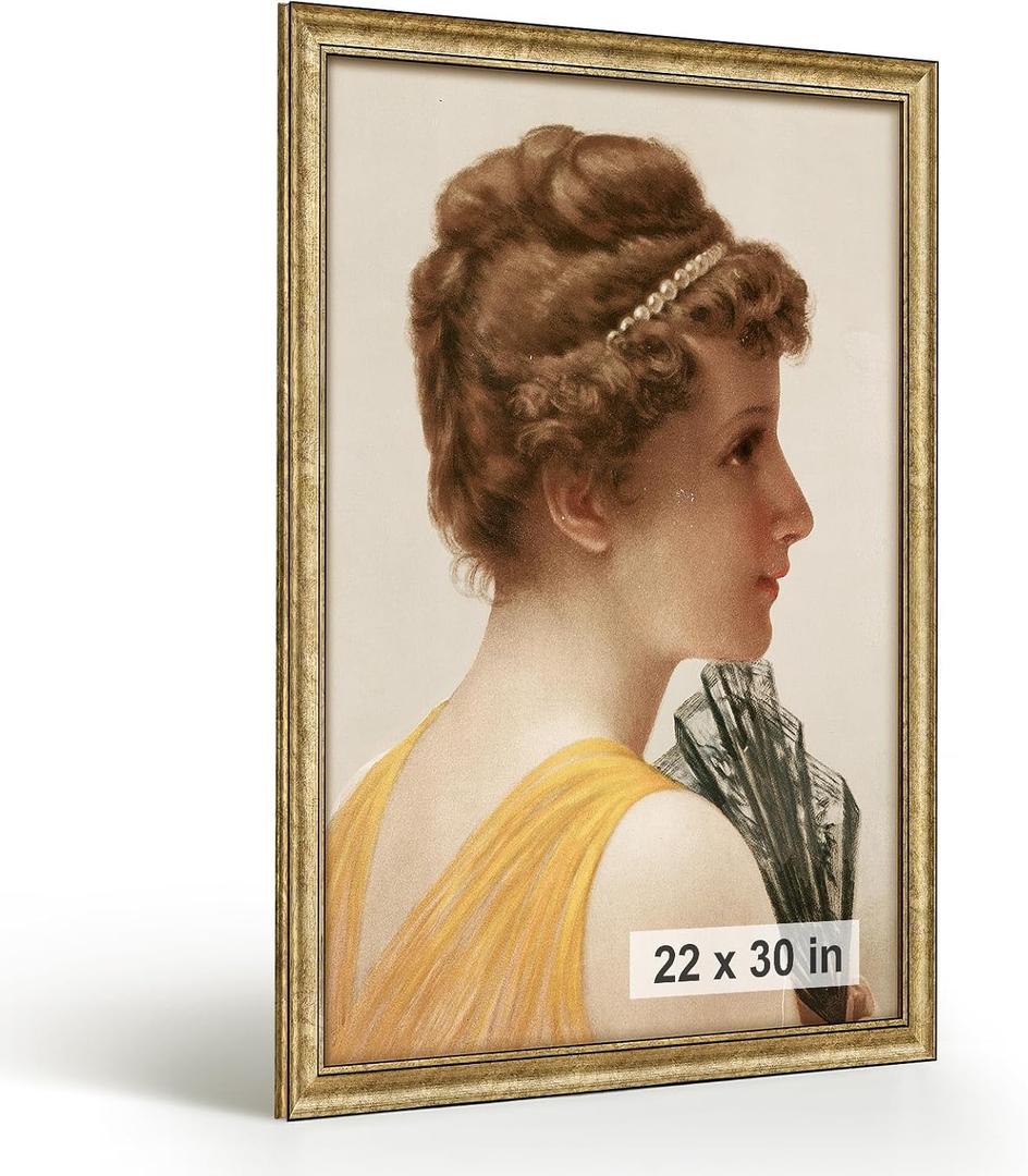 HLiWEGNS Antique Gold 22x30 Frame Poster Frame with Aged Gold Finish Picture Frame for 22 x 30 Artwork, Canvas Prints, Puzzles, and Wall Decor