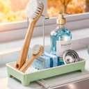 Minimalist Sink Caddy, Rustproof Sponge Holder for Kitchen Sink with 304 Stainless-Steel Brush Holder, Countertop Rack Organizer with Raised Ridges & Silicone Drain Tube (Mint Green)