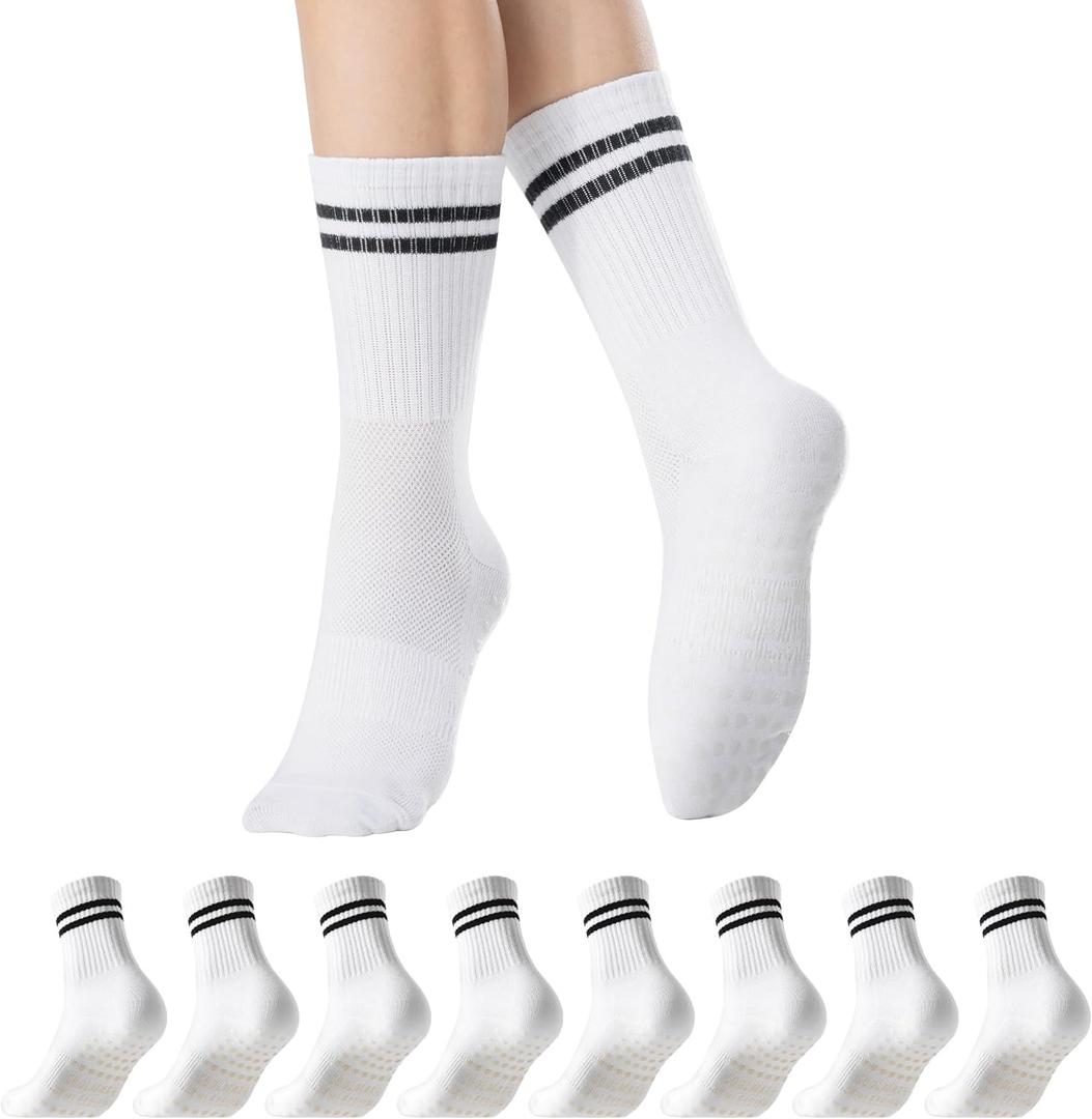 CoolMate Pilates Socks with Grips for Women, Yoga Socks, Crew Non Slip Women for Barre, Pilates Gifts for Women (White)