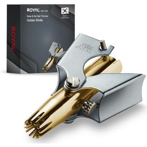 [MADE IN KOREA] ROYAL Gold Nose hair trimmer for men, Golden Birdie, Allergy-free, Manual, Battery-free, Waterproof, Painless with Twelve Dual-Edged blades, Patented Mechanism ET-4PG