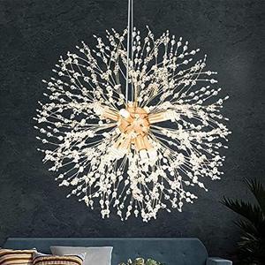 SineRise Modern Crystal Chandeliers Firework, Crystal Light Fixture, Dandelion Chandelier (8-Light, Gold) for Foyer Hallway Entryway Kitchen Bedroom