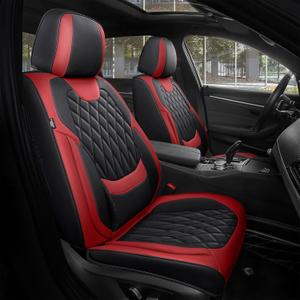 FREESOO Front Seat Covers for Cars - Ultra Breathable Waterproof Faux Leather Car Seat Cover Protectors with Lumbar Support, Universal Fit for Most 5 Seats Vehicles Sedans Hatchbacks Pickup, Black Red
