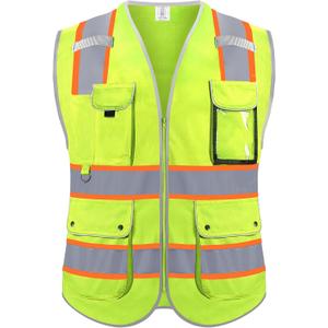 Reflective Safety Vest for Men Women, High Visibility Safety Vest with 8 Pockets Zipper Front, Meets ANSI Standards