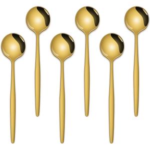 5.1 Inch Coffee & Tea Spoon,6 Pieces Gold Stainless Steel Teaspoon,Mini Spoons For Dessert And Coffee,Durable Demitasse Coffee Spoons For Dessert