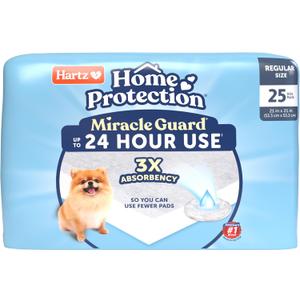 New! Hartz Home Protection Miracle Guard USA Made Dog Pads, Regular Size 25 Count, 3X Absorbency & 3X Longer use, Won't Leak and Odor Eliminating (Regular (25 Count))