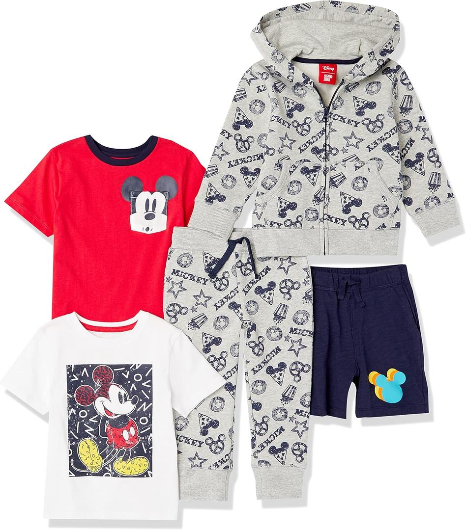 Amazon Essentials Disney | Marvel | Star Wars Boys and Toddlers' Outfit Sets (Previously Spotted Zebra), Pack of 5 (X-Small, Mickey Snacks)