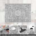 4x6 Grey Washable Boho Area Rug for Bedroom, Vintage Floral Non Slip Living Room Rugs, Soft Low Pile Indoor Mat, Aesthetic Pattern Carpet for Kitchen, Dining Room and Bedside