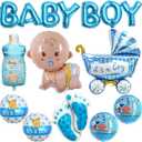 10 Pcs Baby Boy Balloons, Blue Baby Shower Balloons for Boy, Its A Boy Balloon Mylar Baby Boy Letter Foil Balloon for Welcome Home Gender Reveal Party Decorations
