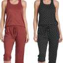 Real Essentials 2 Pack: Womens Tank Top & Capri Pajama Set - Super-Soft Sleeveless Summer Loungewear (Plus (XXXL)
