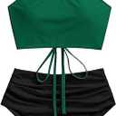 ZAFUL Women's Ruched High Waisted Tankini Swimsuit Criss Cross Bikini Set Tummy Control Bathing Suit 6