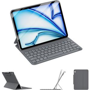 for iPad Air 11-inch Case with Keyboard (M4/M3/M2, 2026/2025/2024), Ultra-Thin & Lightweight, Safe Pencil Buckle, Rechargeable Magnetic Detachable Keyboard for iPad Air 5th/4th 10.9", Grey