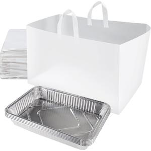 100 Pcs 22" x 14" x 15.25" Full Tray Catering Bags Take out Bags Bulk Catering Bag with Cardboard Bottom and Soft Loop Handles for Restaurant, Retail, Business
