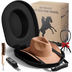 HYDERMUS Hat Case for Fedora Waterproof Travel Hat Box Crush Proof Hat Can Storage for Panama Tweed Hats Hat Carrier Black Exterior Interior Men's Western Gifts