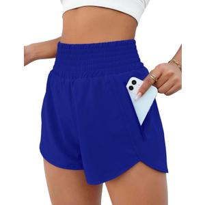BMJL Women's Athletic Shorts High Waisted Running Short Pocket 2.5" Sporty Shorts Gym Workout Shorts (Blue, L)