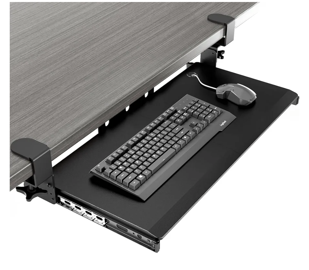 AX WABER Keyboard Tray Under Desk Pull Out with Extra Sturdy Adjustable C Clamp Mount System, 27.3 (32.5 inch Including Clamps) x 11 Inch Slide-Out Platform Computer Drawer for Typing, Black,AX01WB01