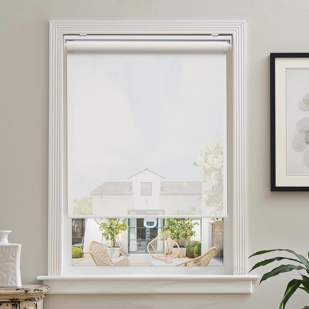 AOSKY Cordless Roller Shades for Windows Light Filtering Shades with 5% Openness Solar Screen Semi Sheer Roller Blinds UV Protection for Office and Home. Easy to Install 23" W x 72" H (White) (23"W x 72"H, White)