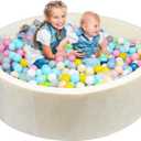 Foam Ball Pit for Toddlers - CALEPTONG 47.2"x 13.8" Extra Large Round Baby Ball Pit Without Balls, Soft Coral Fleece Kids Ball Pool Baby Playpen, Ideal Gift for Kids Indoor Outdoor Game - Cheese White