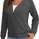 REDHOTYPE Women's Cardigans Sweater Casual Long Sleeve Open Front Cardigan Button Down Knit Chunky Outwear Coats (Dark Grey)