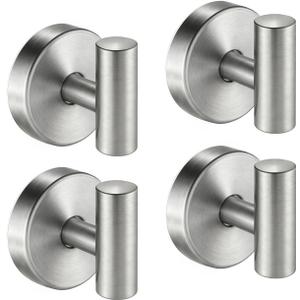Suction Cup Hooks for Shower, Kitchen, Bathroom, Mirror, Wall, Door, Tile, Glass, Window No Damage Removable Towel Holder for Hanging Loofah, Robe, Coat, Heavy Duty Hook Brushed Nickel (4-Pack)