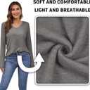 Women's V Neck Pullover Sweater Long Sleeve Soft Knit Lightweight Jumper Tops (Gray, M)