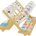 Baby Bottle Drying Rack Foldable Vertical Bamboo Milk Bottle and Accessories Organizer for Busy Parents, Maximizes Space, Quick Drying, Easy Cleanup & Storage (Bamboo)