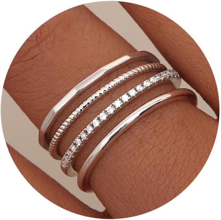 MILACOLATO 14K Gold Plated 1.3mm Thin Stackable Rings for Women - Minimalist Non Tarnish Half Cubic Zirconia Band Rings - Dainty Trendy Statement Stacking Rings Set Size 5-10 (Silver)