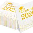 Graduation Decorations 100 PCS Class of 2026 Graduation Napkins Disposable Fancy Cute Gold White Polka Dot Cocktail Napkin Congrats Grad Tea Party Favors Supplies Plates Table Decor Dessert Cookies