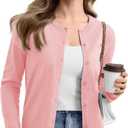 YUCOLEN Women's Cardigans Sweater Lightweight Button Down Crew Neck Long Sleeve Soft Knit Casual Cardigan (Pink, XXL)