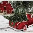 Morigins Winter Red Truck Farmhouse Door Mat Christmas Winter Indoor Rubber Outdoor Mats 18x30 inch