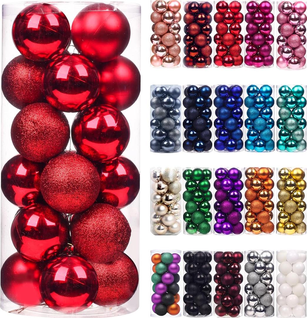 Emopeak 24Pcs Christmas Balls Ornaments for Xmas Christmas Tree - Shatterproof Christmas Tree Decorations Large Hanging Ball for Holiday Wedding Party Decoration (Red, 1.2"-3.1CM)