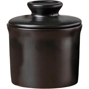 Stoneware Butter Crock with Lid, Ceramic Butter Dish with Water Line, Countertop Butter Keeper, Butter Holder for Countertop, Black