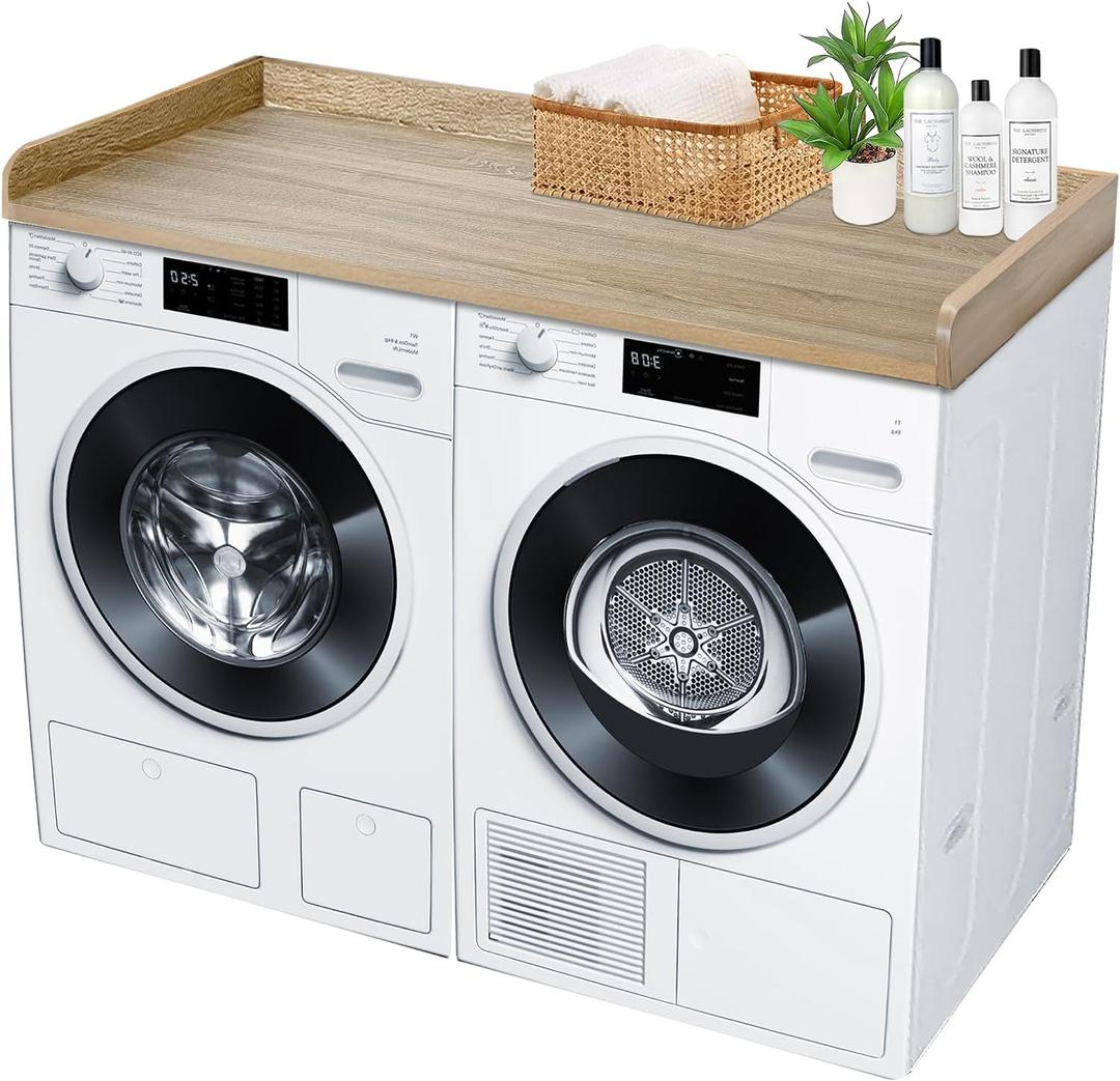 ROYXEN Washer Dryer Countertop, Laundry Countertop Solid Wood, Countertop for All Front-Loaded Washing Machine and Dryer, Extra Room for Laundry Room, White Oak