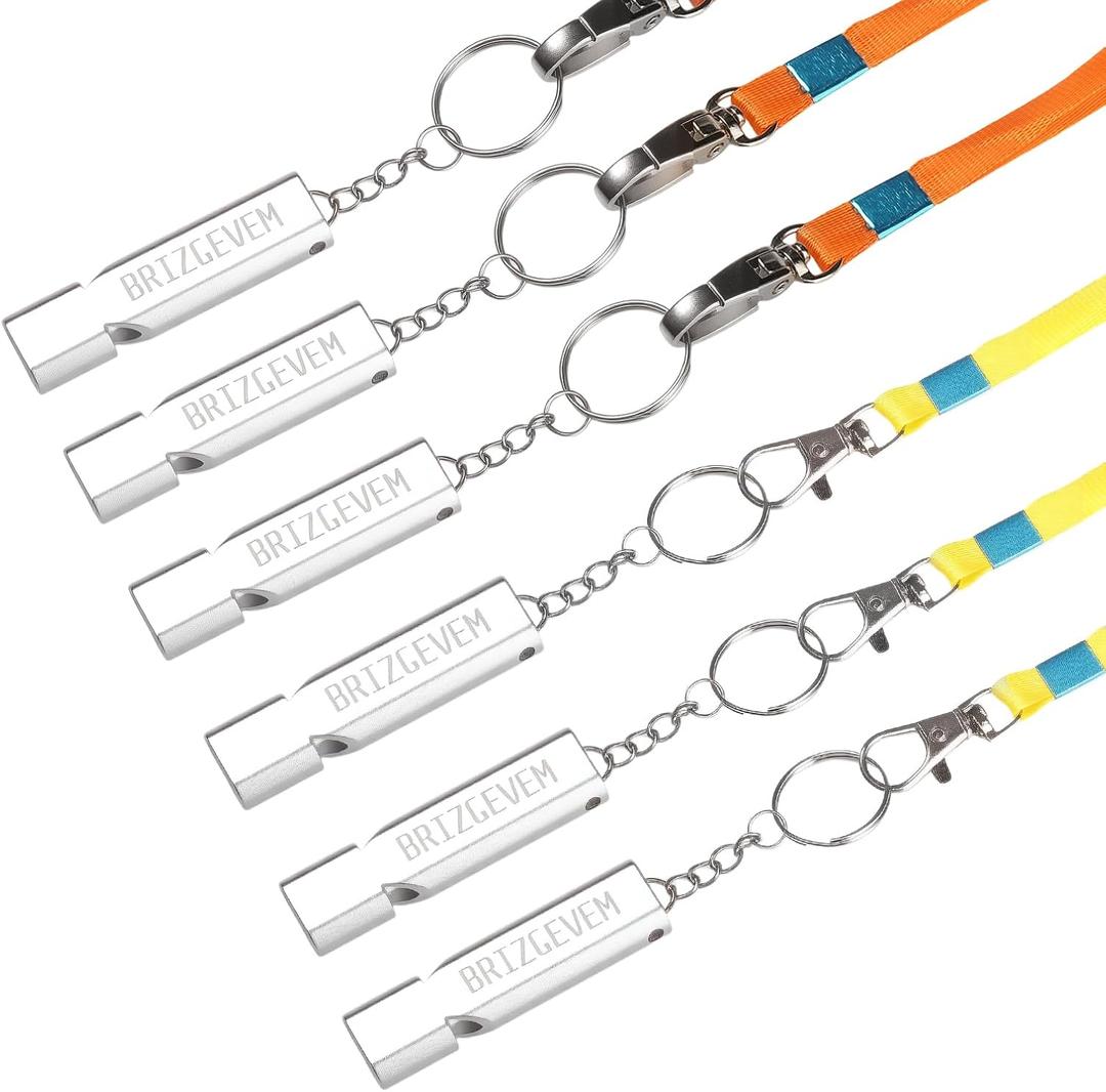 Survival Whistles 4-Pack & 6-Pack, Aluminum Emergency Safety Whistle with Lanyard and Keychain, Waterproof & Unbreakable for Hiking, Camping, Dog Training, Coaching, Emergency Kits